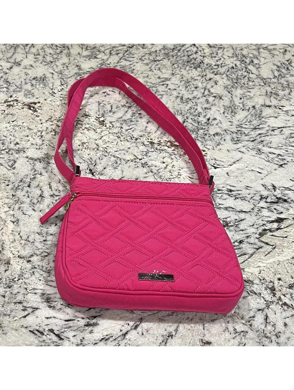 VERA BRADLEY PETITE DOUBLE ZIP HIPSTER FUSCHIA ADJUSTABLE STRAP NEW